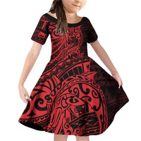 Red Couple Dolphins Maori Polynesian Style Family Matching Off Shoulder Short Dress and Hawaiian Shirt LT9 Daughter's Dress Red - Polynesian Pride