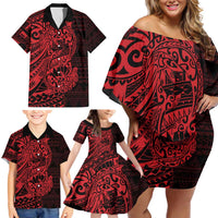 Red Couple Dolphins Maori Polynesian Style Family Matching Off Shoulder Short Dress and Hawaiian Shirt LT9 - Polynesian Pride