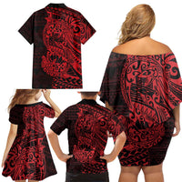 Red Couple Dolphins Maori Polynesian Style Family Matching Off Shoulder Short Dress and Hawaiian Shirt LT9 - Polynesian Pride