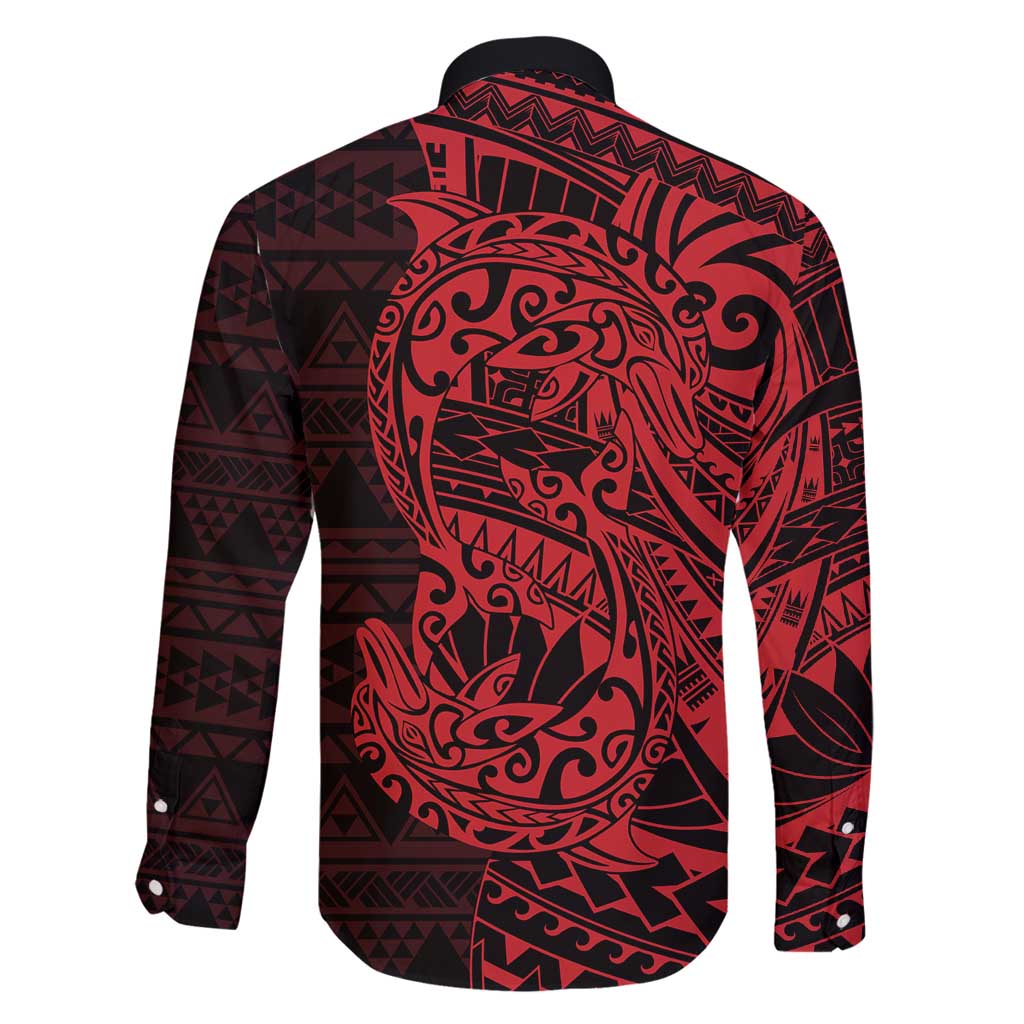 Red Couple Dolphins Maori Polynesian Style Family Matching Off Shoulder Short Dress and Hawaiian Shirt LT9 - Polynesian Pride