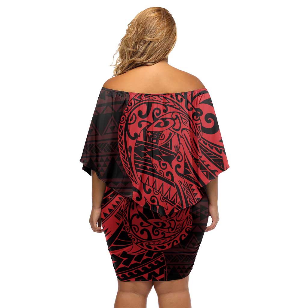 Red Couple Dolphins Maori Polynesian Style Family Matching Off Shoulder Short Dress and Hawaiian Shirt LT9 - Polynesian Pride