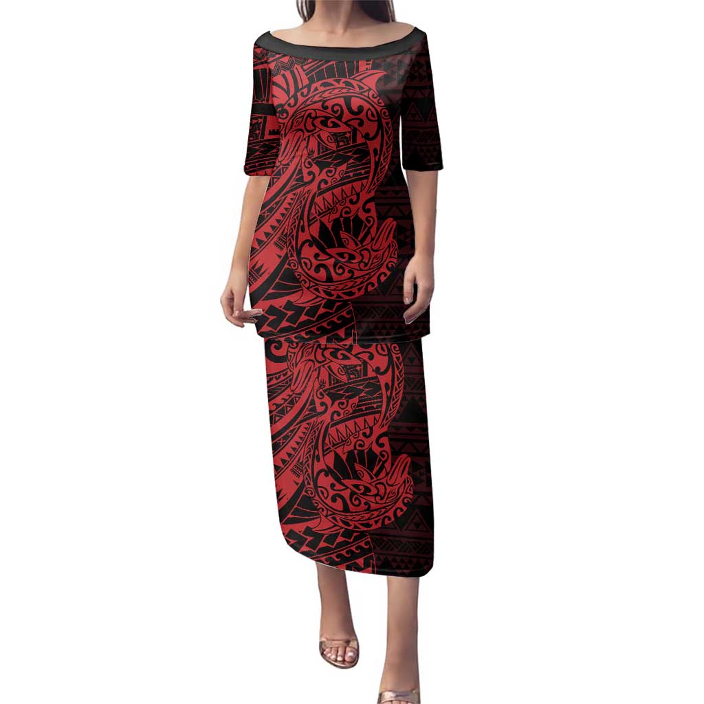 Red Couple Dolphins Maori Polynesian Style Family Matching Puletasi and Hawaiian Shirt LT9 Mom's Dress Red - Polynesian Pride