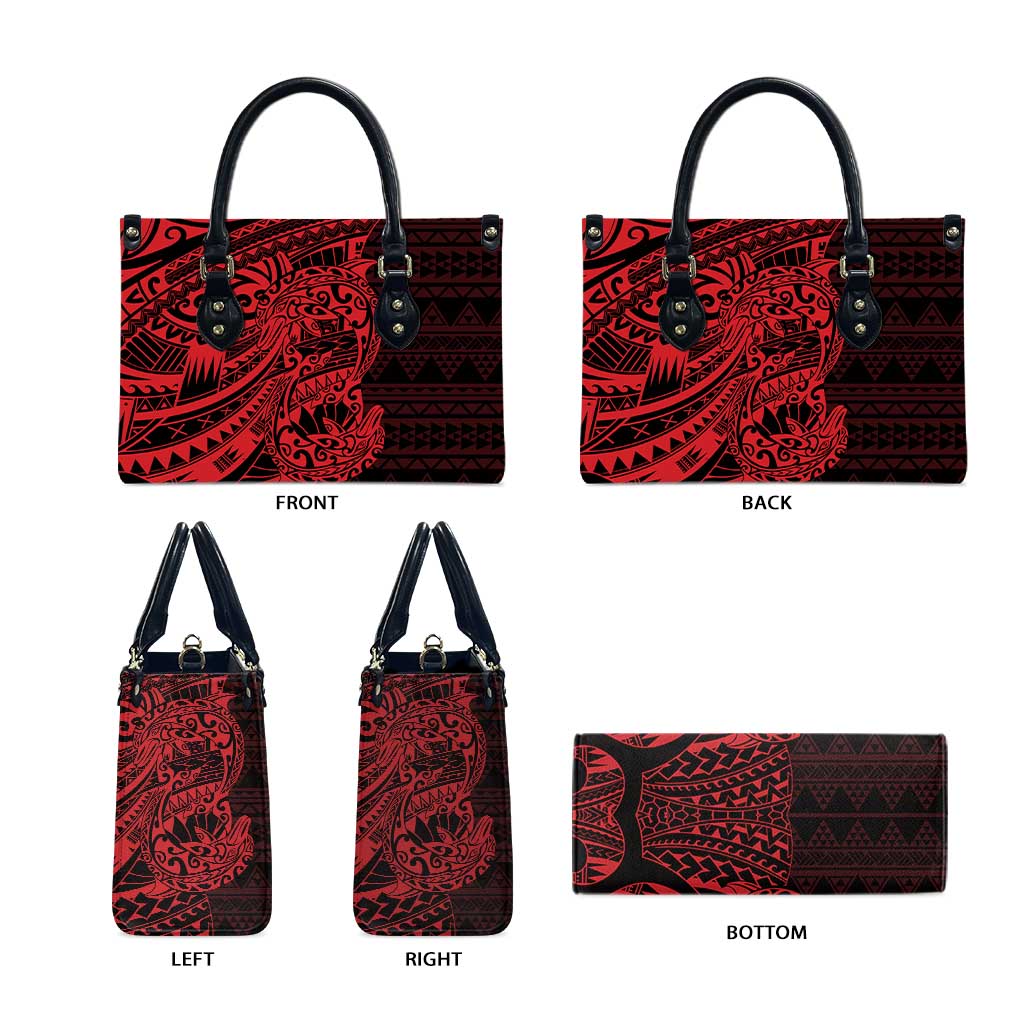 Red Couple Dolphins Maori Polynesian Style Leather Bag - Polynesian Pride