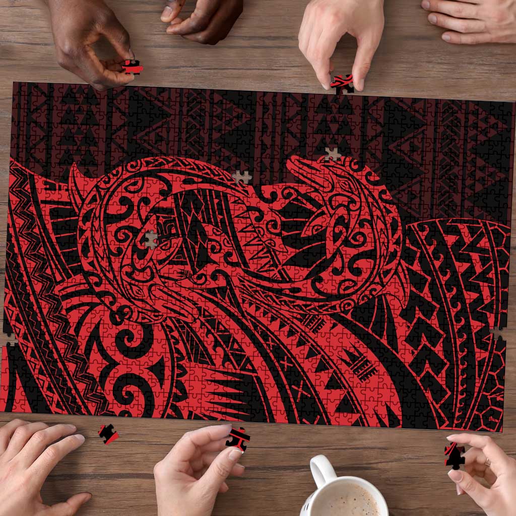 Red Couple Dolphins Maori Polynesian Style Puzzle - Polynesian Pride