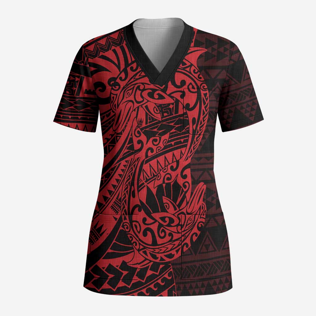 Red Couple Dolphins Maori Polynesian Style Scrub Top - Polynesian Pride