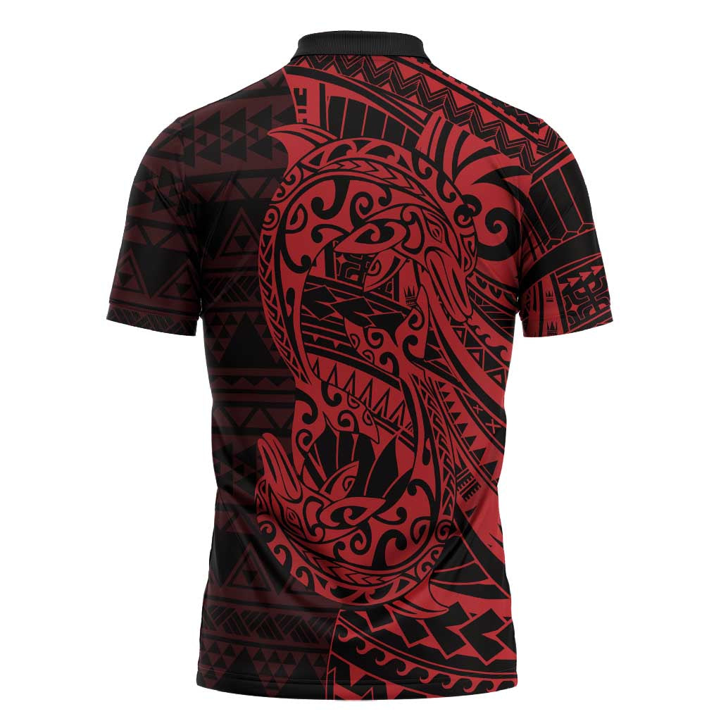 Red Couple Dolphins Maori Polynesian Style Zipper Polo Shirt - Polynesian Pride