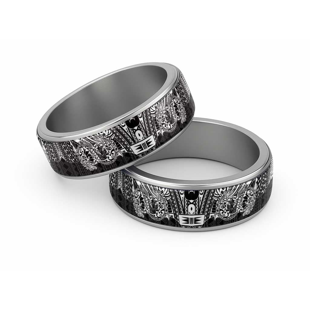 White Couple Dolphins Maori Polynesian Style Classic Ring - Polynesian Pride