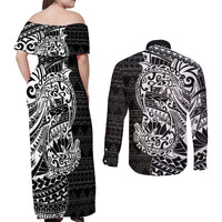 White Couple Dolphins Maori Polynesian Style Couples Matching Off Shoulder Maxi Dress and Long Sleeve Button Shirt LT9 - Polynesian Pride