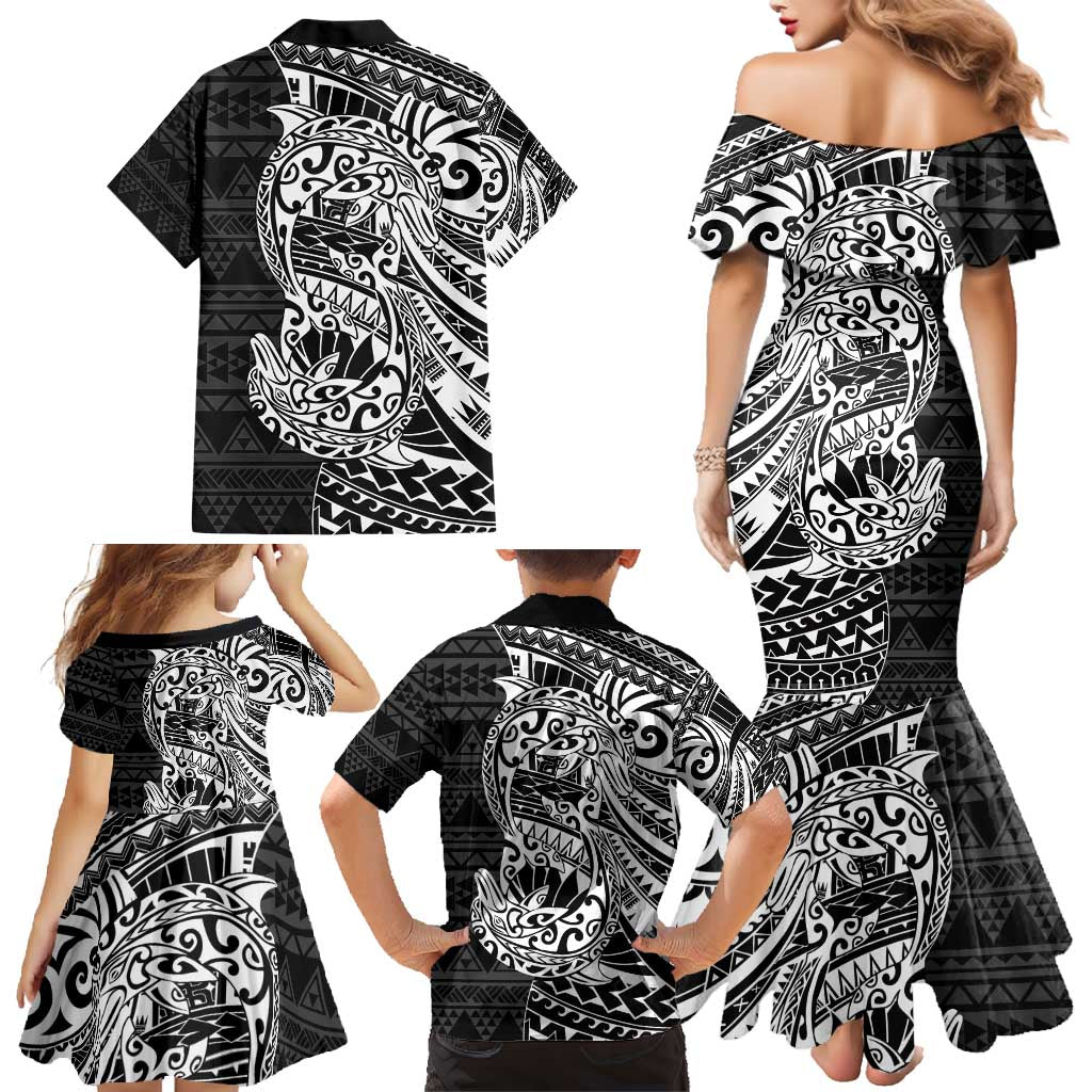 White Couple Dolphins Maori Polynesian Style Family Matching Mermaid Dress and Hawaiian Shirt LT9 - Polynesian Pride