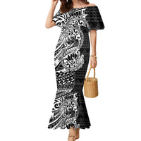 White Couple Dolphins Maori Polynesian Style Family Matching Mermaid Dress and Hawaiian Shirt LT9 Mom's Dress White - Polynesian Pride