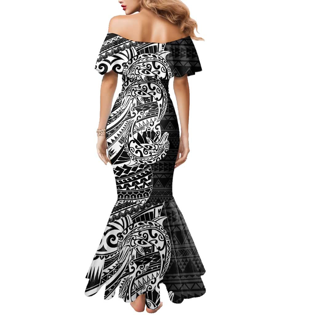 White Couple Dolphins Maori Polynesian Style Family Matching Mermaid Dress and Hawaiian Shirt LT9 - Polynesian Pride