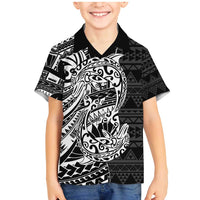 White Couple Dolphins Maori Polynesian Style Family Matching Mermaid Dress and Hawaiian Shirt LT9 Son's Shirt White - Polynesian Pride