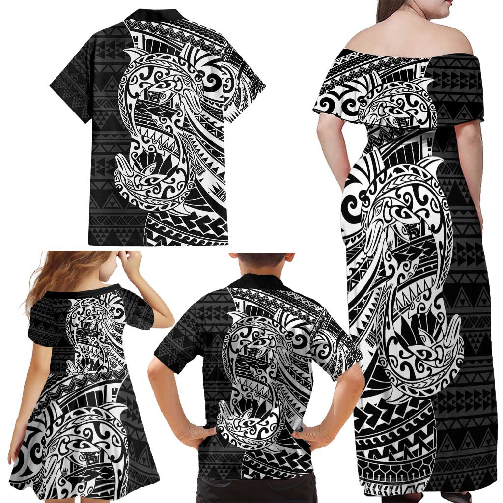 White Couple Dolphins Maori Polynesian Style Family Matching Off Shoulder Maxi Dress and Hawaiian Shirt LT9 - Polynesian Pride