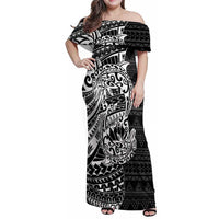 White Couple Dolphins Maori Polynesian Style Family Matching Off Shoulder Maxi Dress and Hawaiian Shirt LT9 Mom's Dress White - Polynesian Pride