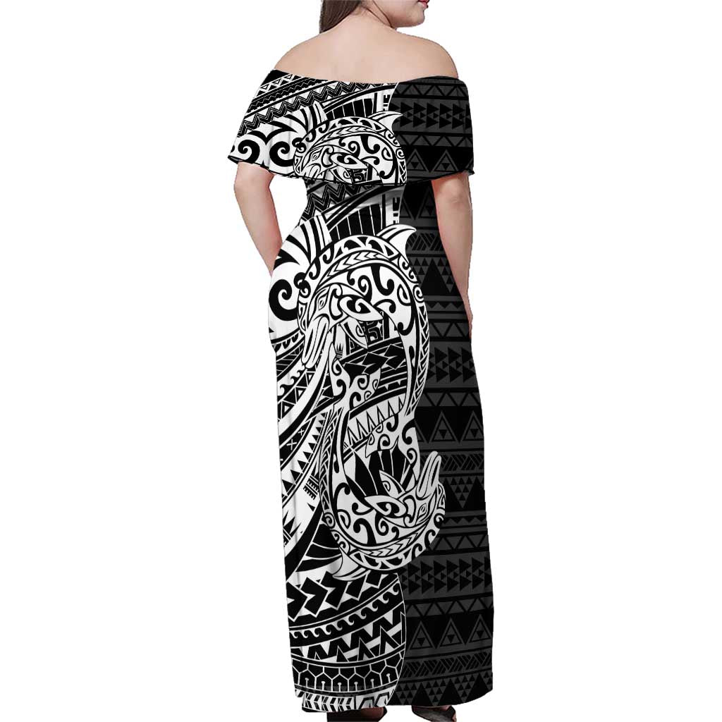 White Couple Dolphins Maori Polynesian Style Family Matching Off Shoulder Maxi Dress and Hawaiian Shirt LT9 - Polynesian Pride