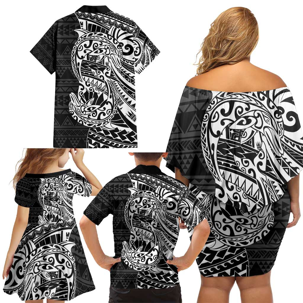 White Couple Dolphins Maori Polynesian Style Family Matching Off Shoulder Short Dress and Hawaiian Shirt LT9 - Polynesian Pride