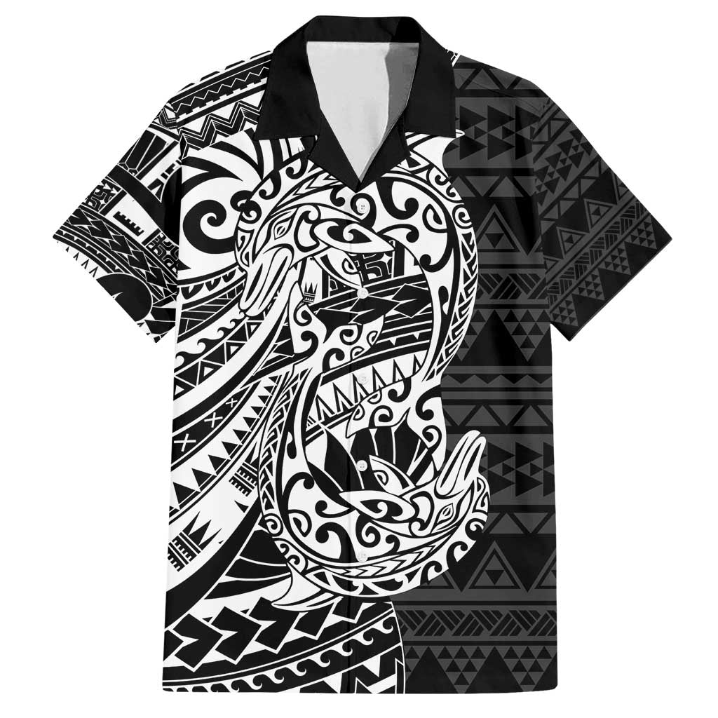 White Couple Dolphins Maori Polynesian Style Family Matching Off Shoulder Short Dress and Hawaiian Shirt LT9 Dad's Shirt - Short Sleeve White - Polynesian Pride