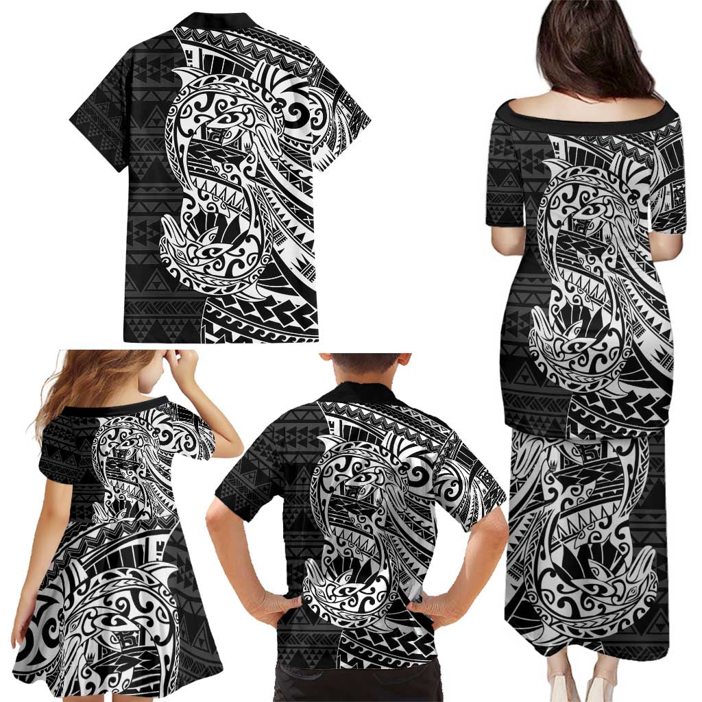 White Couple Dolphins Maori Polynesian Style Family Matching Puletasi and Hawaiian Shirt LT9 - Polynesian Pride