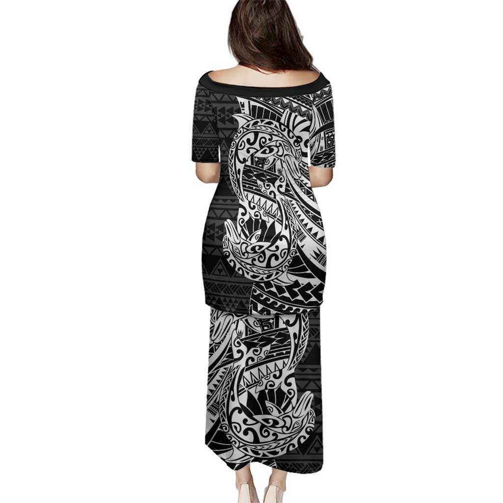 White Couple Dolphins Maori Polynesian Style Family Matching Puletasi and Hawaiian Shirt LT9 - Polynesian Pride
