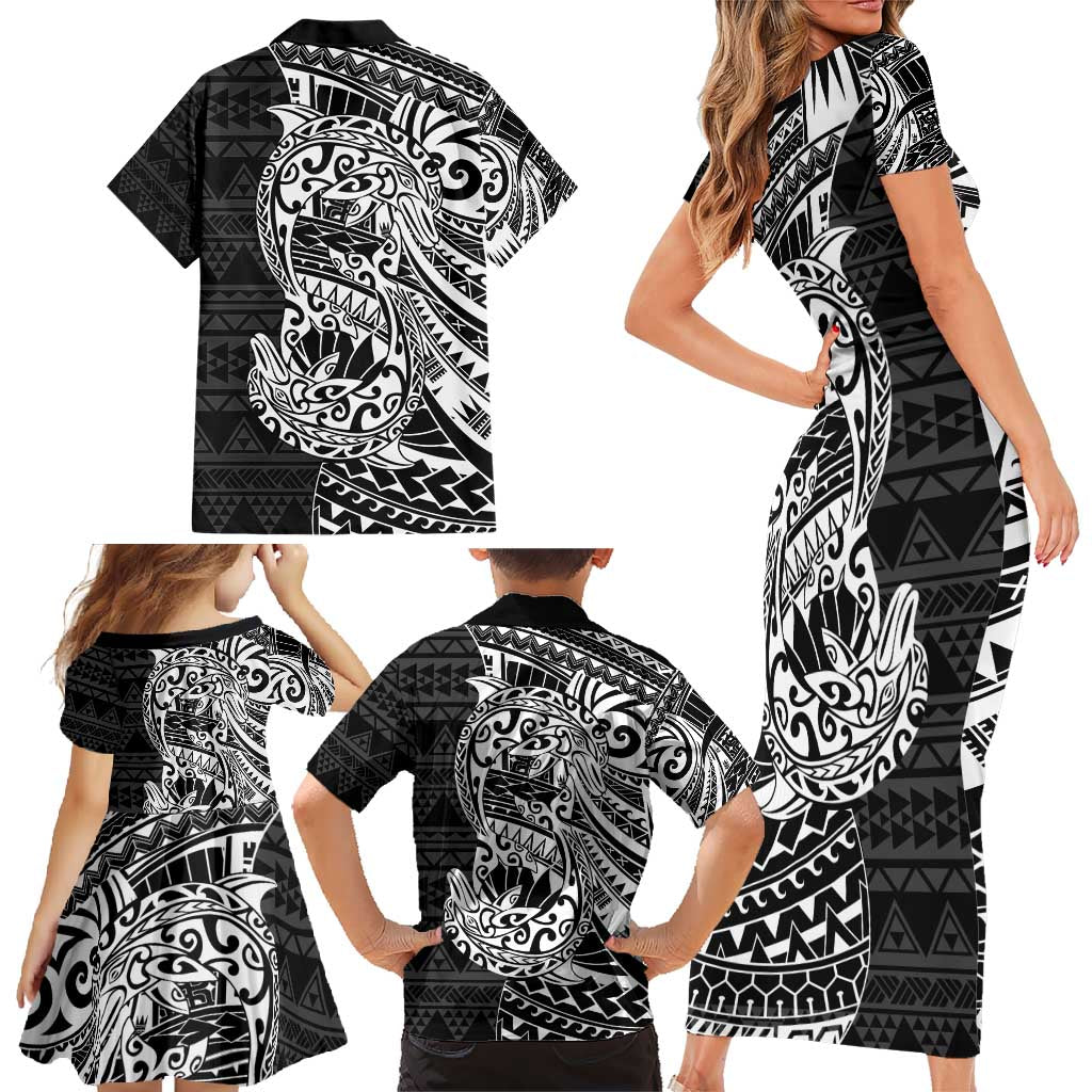 White Couple Dolphins Maori Polynesian Style Family Matching Short Sleeve Bodycon Dress and Hawaiian Shirt LT9 - Polynesian Pride