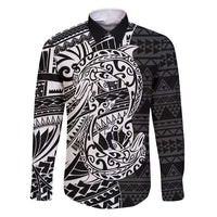 White Couple Dolphins Maori Polynesian Style Family Matching Short Sleeve Bodycon Dress and Hawaiian Shirt LT9 Dad's Shirt - Long Sleeve White - Polynesian Pride