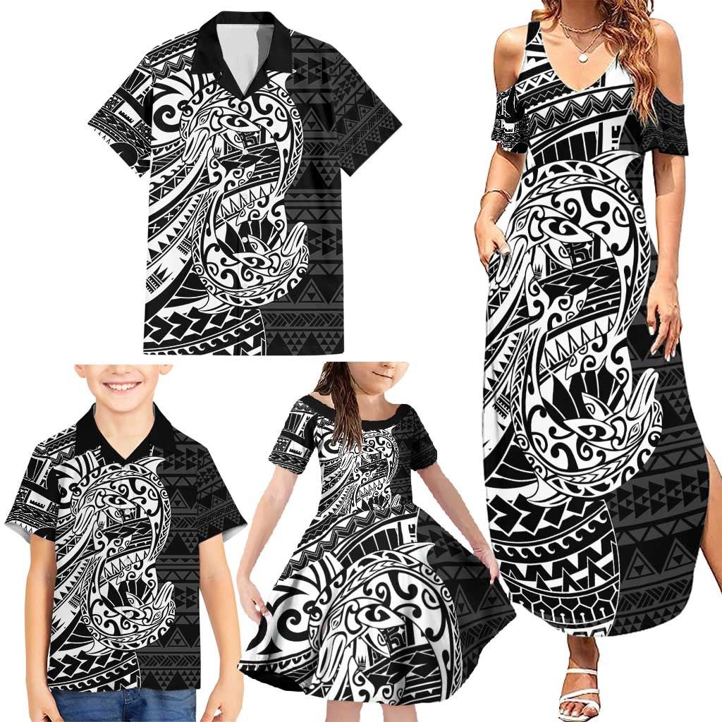 White Couple Dolphins Maori Polynesian Style Family Matching Summer Maxi Dress and Hawaiian Shirt LT9 - Polynesian Pride