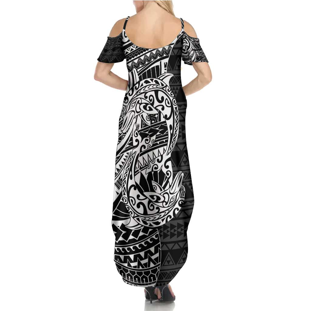 White Couple Dolphins Maori Polynesian Style Family Matching Summer Maxi Dress and Hawaiian Shirt LT9 - Polynesian Pride