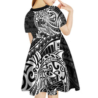 White Couple Dolphins Maori Polynesian Style Kid Short Sleeve Dress LT9 - Polynesian Pride