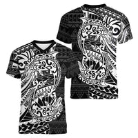 White Couple Dolphins Maori Polynesian Style Women V-Neck T-Shirt