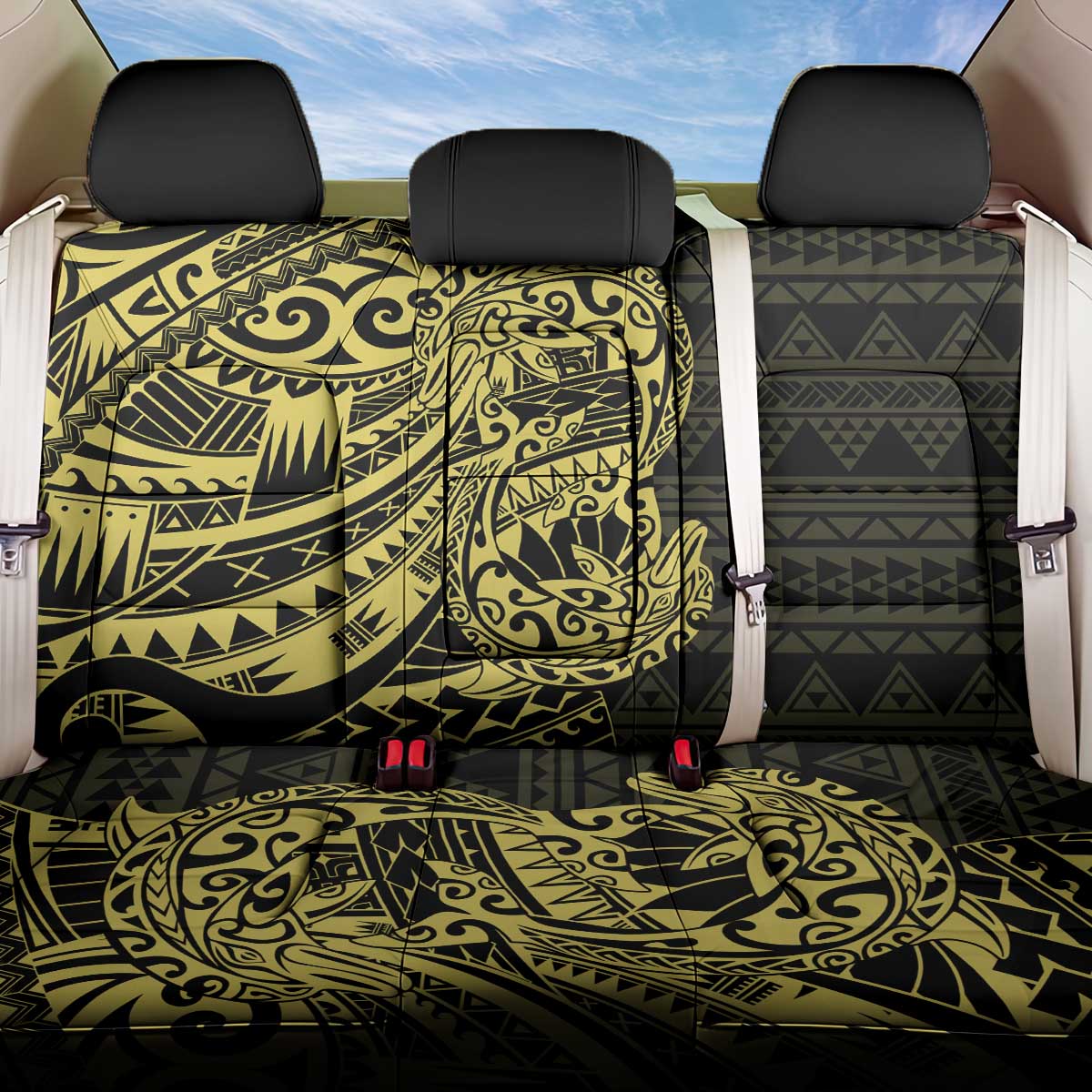 Yellow Couple Dolphins Maori Polynesian Style Back Car Seat Cover LT9 One Size Yellow - Polynesian Pride