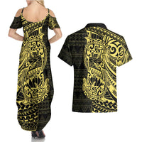 Yellow Couple Dolphins Maori Polynesian Style Couples Matching Summer Maxi Dress and Hawaiian Shirt LT9 - Polynesian Pride