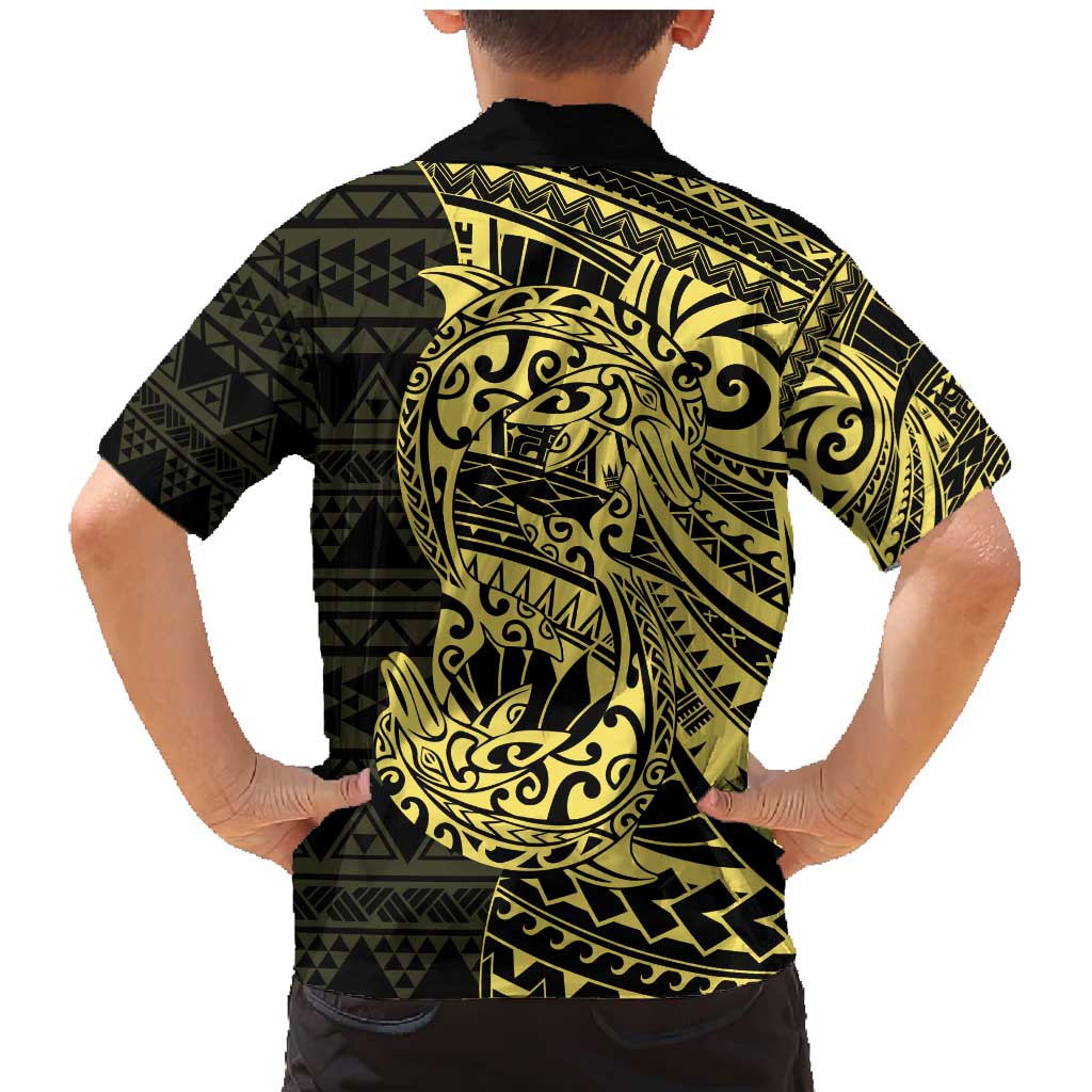 Yellow Couple Dolphins Maori Polynesian Style Family Matching Mermaid Dress and Hawaiian Shirt LT9 - Polynesian Pride