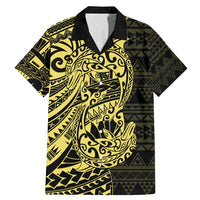 Yellow Couple Dolphins Maori Polynesian Style Family Matching Mermaid Dress and Hawaiian Shirt LT9 Dad's Shirt - Short Sleeve Yellow - Polynesian Pride