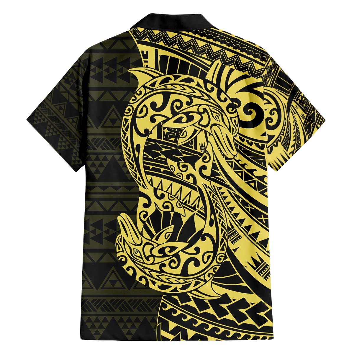 Yellow Couple Dolphins Maori Polynesian Style Family Matching Off The Shoulder Long Sleeve Dress and Hawaiian Shirt LT9 - Polynesian Pride