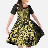 Yellow Couple Dolphins Maori Polynesian Style Family Matching Off Shoulder Maxi Dress and Hawaiian Shirt LT9 Daughter's Dress Yellow - Polynesian Pride