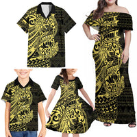 Yellow Couple Dolphins Maori Polynesian Style Family Matching Off Shoulder Maxi Dress and Hawaiian Shirt LT9 - Polynesian Pride