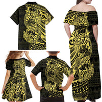Yellow Couple Dolphins Maori Polynesian Style Family Matching Off Shoulder Maxi Dress and Hawaiian Shirt LT9 - Polynesian Pride