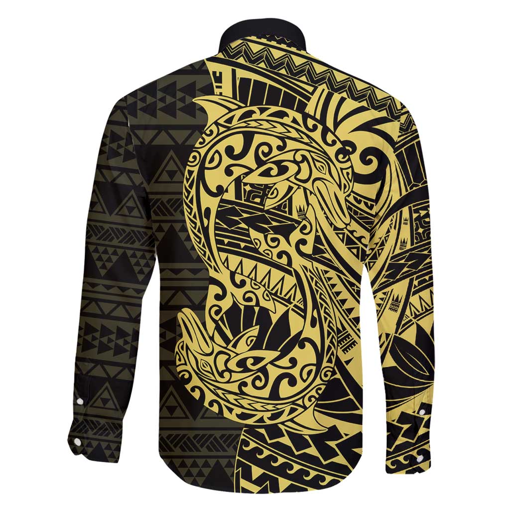 Yellow Couple Dolphins Maori Polynesian Style Family Matching Off Shoulder Short Dress and Hawaiian Shirt LT9 - Polynesian Pride