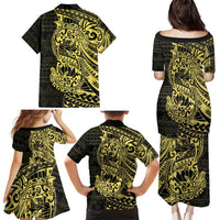 Yellow Couple Dolphins Maori Polynesian Style Family Matching Puletasi and Hawaiian Shirt LT9 - Polynesian Pride
