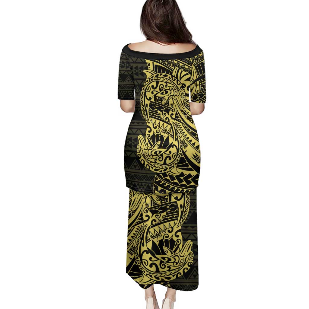 Yellow Couple Dolphins Maori Polynesian Style Family Matching Puletasi and Hawaiian Shirt LT9 - Polynesian Pride