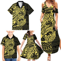 Yellow Couple Dolphins Maori Polynesian Style Family Matching Summer Maxi Dress and Hawaiian Shirt LT9 - Polynesian Pride