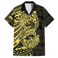 Yellow Couple Dolphins Maori Polynesian Style Family Matching Summer Maxi Dress and Hawaiian Shirt LT9 Dad's Shirt - Short Sleeve Yellow - Polynesian Pride