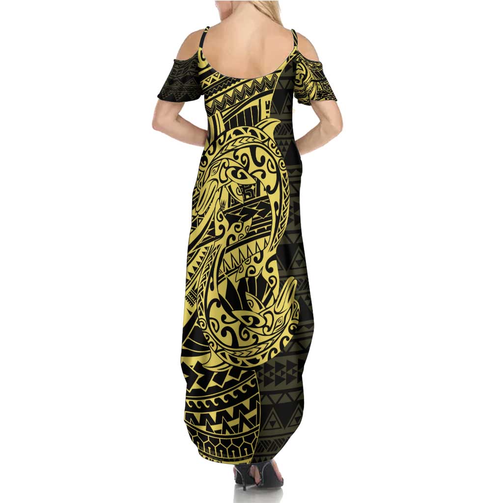 Yellow Couple Dolphins Maori Polynesian Style Family Matching Summer Maxi Dress and Hawaiian Shirt LT9 - Polynesian Pride