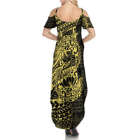 Yellow Couple Dolphins Maori Polynesian Style Family Matching Summer Maxi Dress and Hawaiian Shirt LT9 - Polynesian Pride