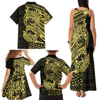 Yellow Couple Dolphins Maori Polynesian Style Family Matching Tank Maxi Dress and Hawaiian Shirt LT9 - Polynesian Pride