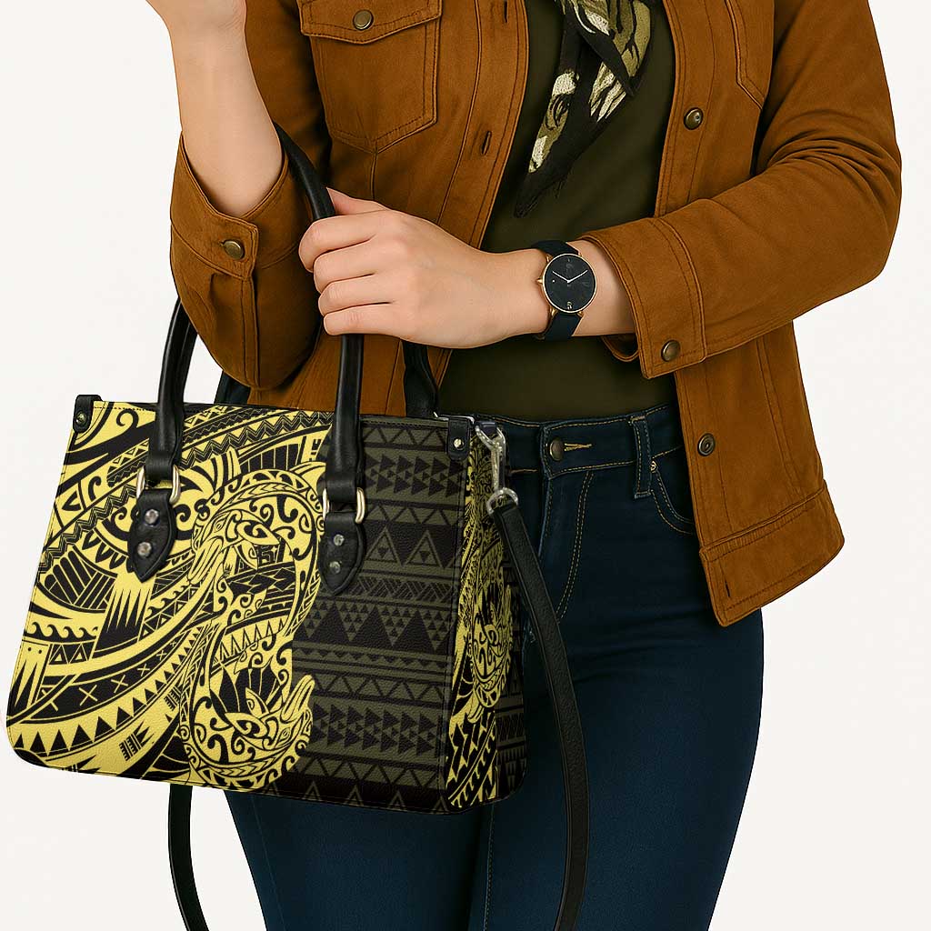 Yellow Couple Dolphins Maori Polynesian Style Leather Bag - Polynesian Pride