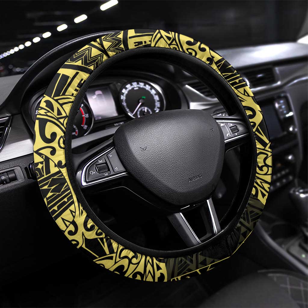 Yellow Couple Dolphins Maori Polynesian Style Steering Wheel Cover LT9 Universal Fit Yellow - Polynesian Pride