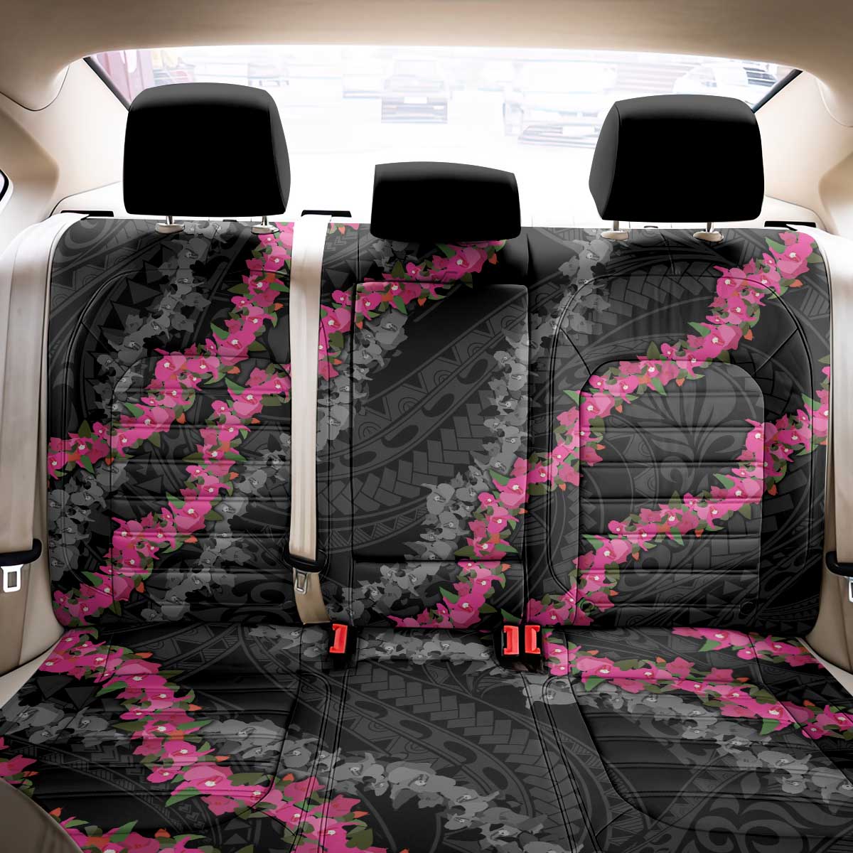 Guam Bougainvillea Lei Back Car Seat Cover Chamorro Tribal Pattern LT9 - Polynesian Pride