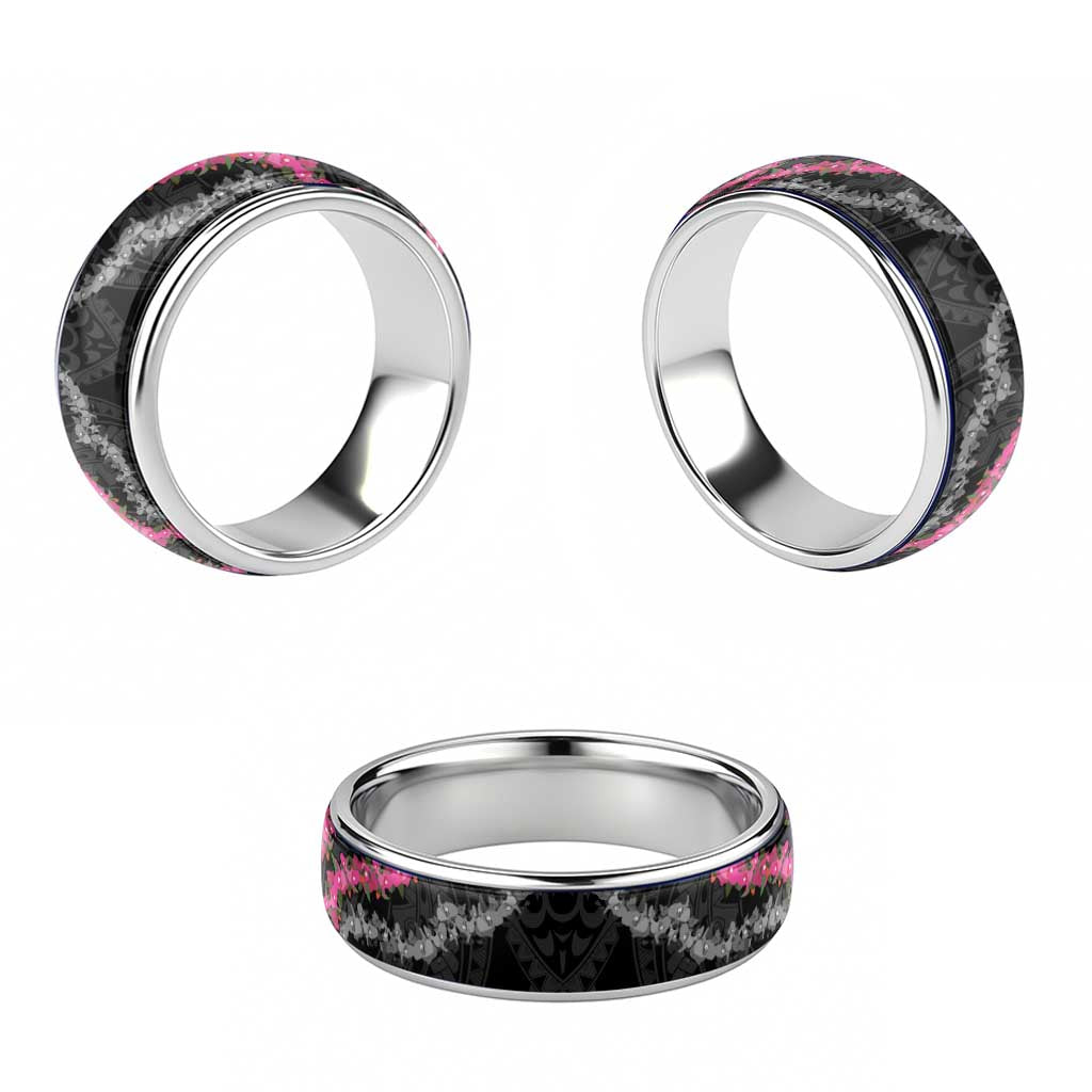 Guam Bougainvillea Lei Classic Ring Chamorro Tribal Pattern - Polynesian Pride