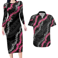 Guam Bougainvillea Lei Couples Matching Long Sleeve Bodycon Dress and Hawaiian Shirt Chamorro Tribal Pattern LT9 Black - Polynesian Pride